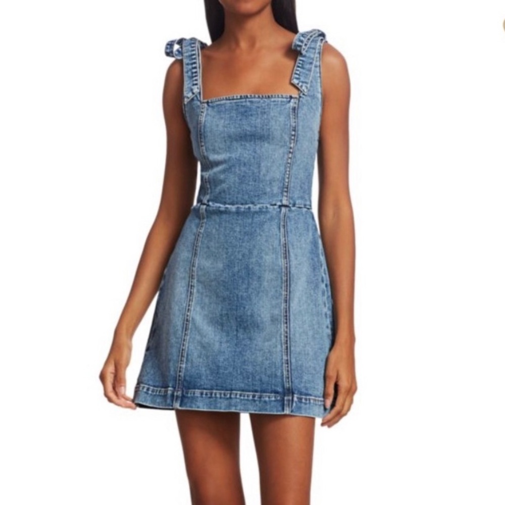 ALICE + OLIVIA MARYANN BLUE DENIM TIE DRESS